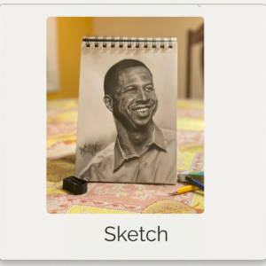 Detailed pencil sketch portrait of Hakim Muata - historical figure