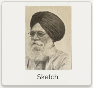 Portrait sketch of Surjit Patar By Bhelaearts - celebrated Punjabi poet and folk singer