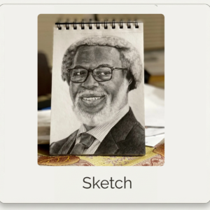 Detailed pencil sketch portrait of Hakim Muata - historical figure