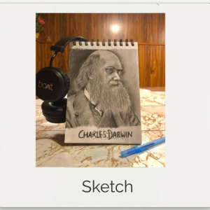 Pencil sketch portrait of Charles Darwin - renowned naturalist and evolutionary biologist