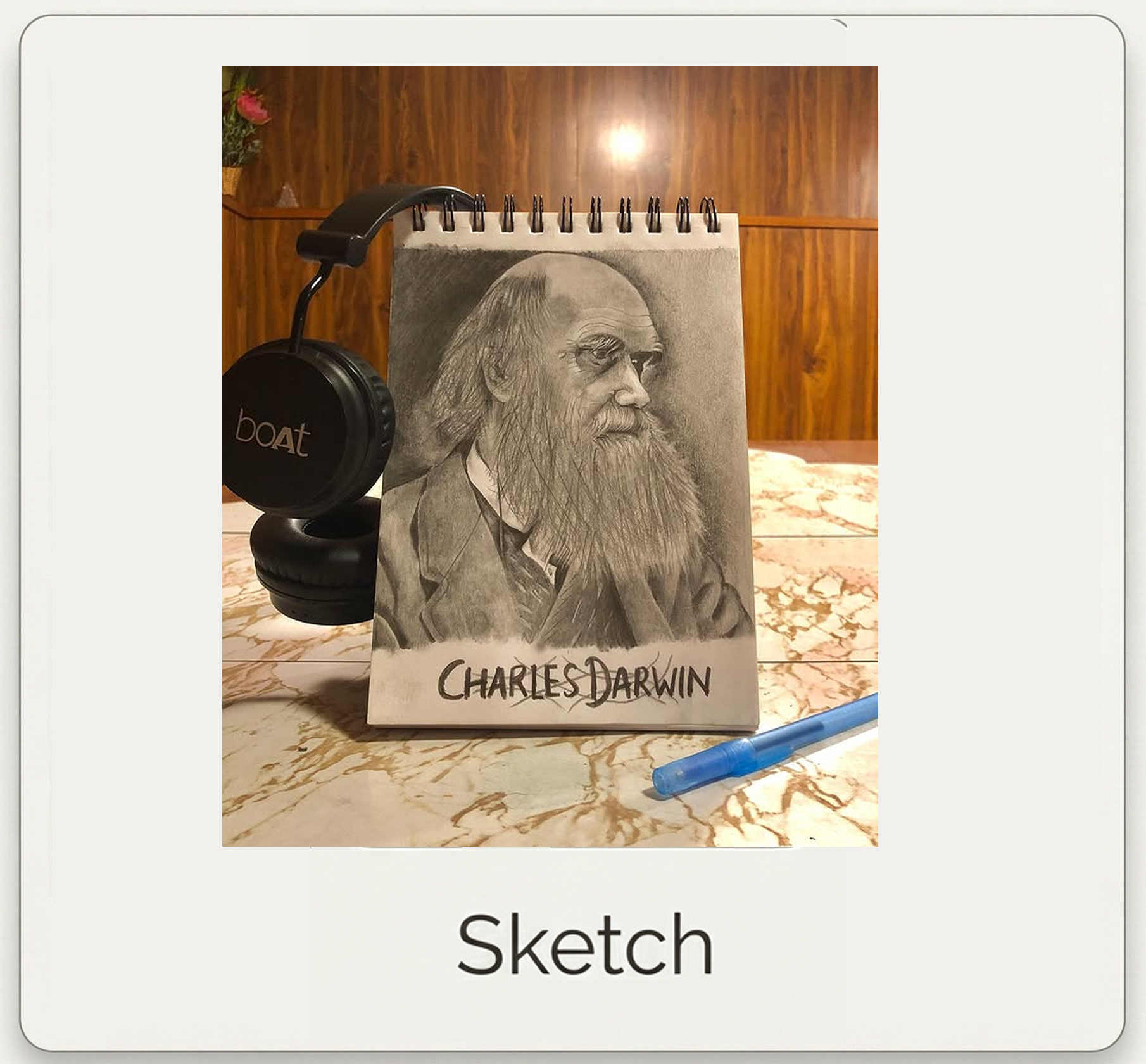 Pencil sketch portrait of Charles Darwin - renowned naturalist and evolutionary biologist